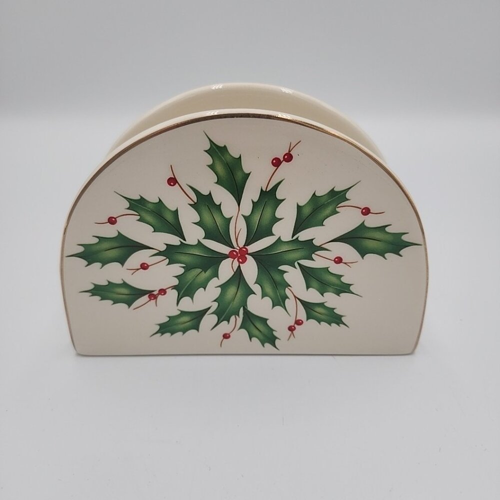 NWT Holiday Lennox Napkin Holder Holly Ceramic Christmas